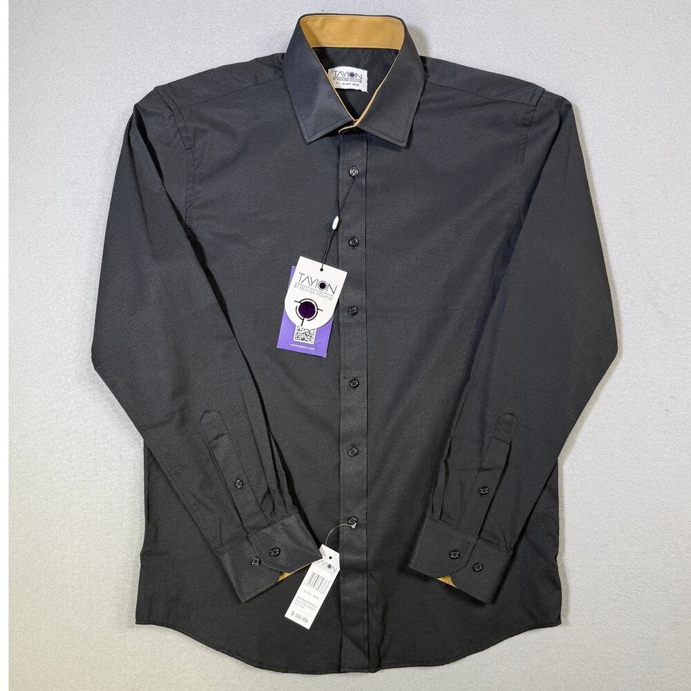 Tayion Men's Slim-Fit Trim Solid Dress Shirt black/gold 15-15.5 32-33 $60